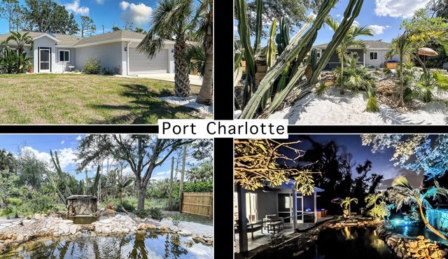 Tropical Home With Waterfall, HotTub, Fenced Yard, Beachy Lounge Area & Pets!